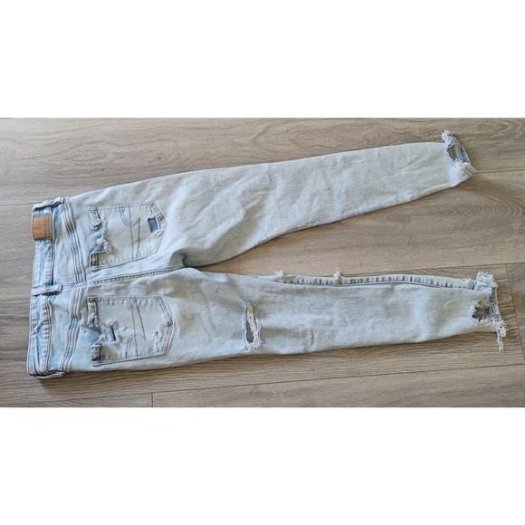 American Eagle Super Hi Rise Jegging Jeans Super Destroy Ripped Size 4 Short - Picture 4 of 12